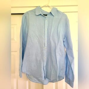 7 For All Mankind Linen Button Down Shirt Mens Sz L Light Blue